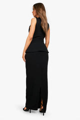 Linen Look Column Fitted Maxi Skirt