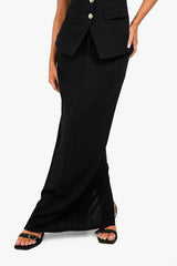 Linen Look Column Fitted Maxi Skirt