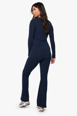 2 Tone Rib Zip Up Top & Flared Trouser