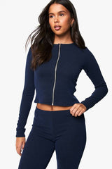 2 Tone Rib Zip Up Top & Flared Trouser