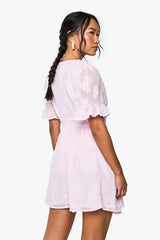 Burnout Floral Angel Sleeve Skater Dress