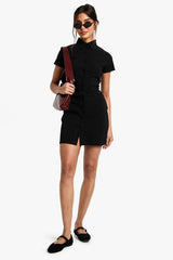 Tailored Button Down Collared A-Line Mini Dress