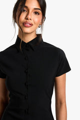 Tailored Button Down Collared A-Line Mini Dress