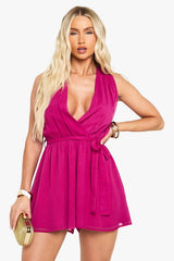 Chiffon Plunge Belted Playsuit