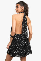 Polka Dot Chiffon Scarf Detail Mini Dress