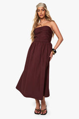 Cotton Poplin Ruched Detail Midi Dress