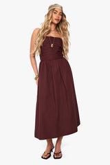 Cotton Poplin Ruched Detail Midi Dress