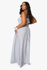 Plus Stripe Shirred Strappy Maxi Dress