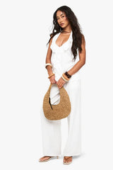 Woven Crinkle Ruffle Button Top