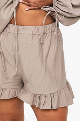 Plus Linen Look Frill Hem Short
