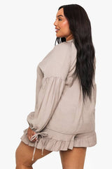 Plus Linen Look Tie Front Blouse