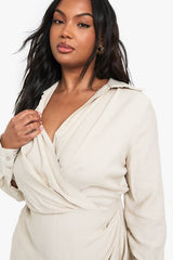 Plus Wrap Linen Look Dress