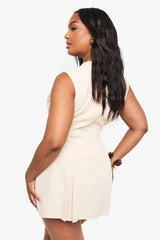 Plus V Neck Tailored Pleated Dress