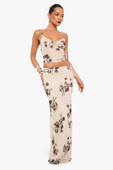 Hot Fix Printed Mesh Lined Column Maxi Skirt