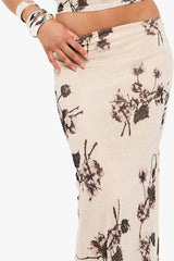 Hot Fix Printed Mesh Lined Column Maxi Skirt
