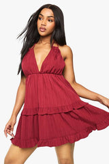 Textured Stripe Crinkle Tiered Mini Dress