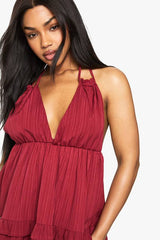 Textured Stripe Crinkle Tiered Mini Dress