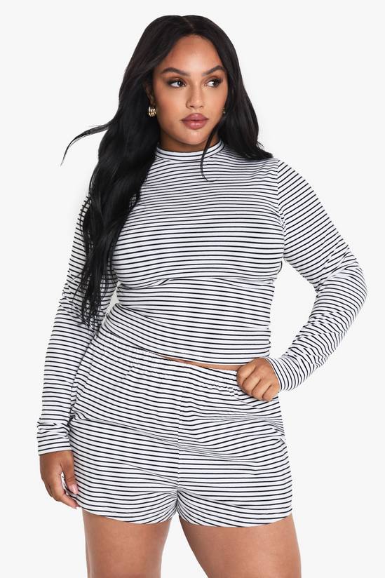 Plus Striped Long Sleeve Top