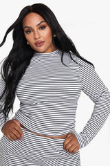 Plus Striped Long Sleeve Top