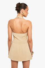 Woven Halterneck High Neck Top