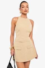 Woven Halterneck High Neck Top