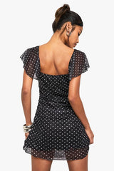Polka Dot Mesh Ruffle Mini Dress