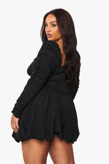 Plus Ruched Puffball Mini Dress