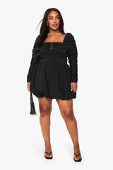 Plus Ruched Puffball Mini Dress