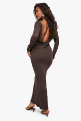 Drape Back Detail Long Sleeve Maxi Dress