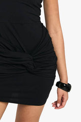 Cotton Shoulder Pad Ruched T-Shirt Mini Dress