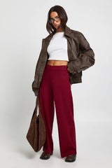 Petite Wide Leg Rib Knit Trouser