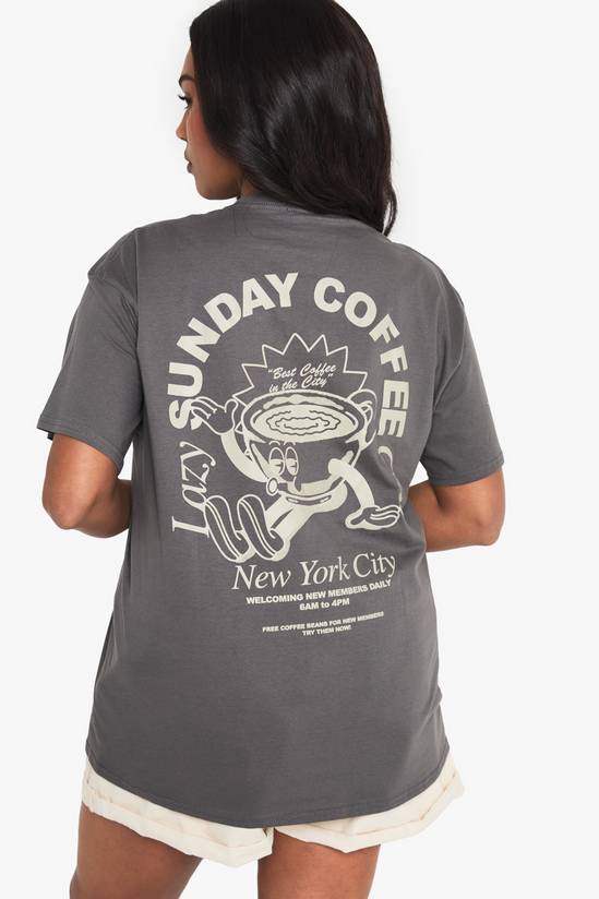 Plus Sunday Coffee Club Oversized Printed T-Shirt