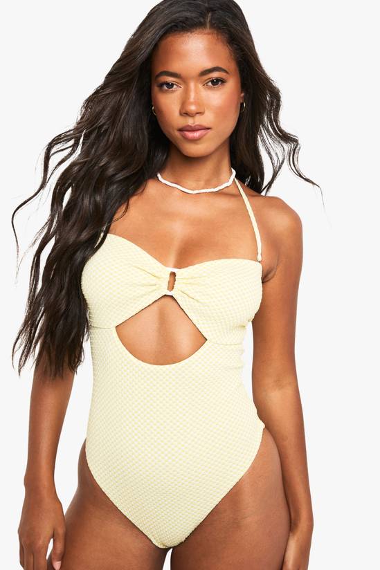 Gingham Trim Cut Out Swimsuit