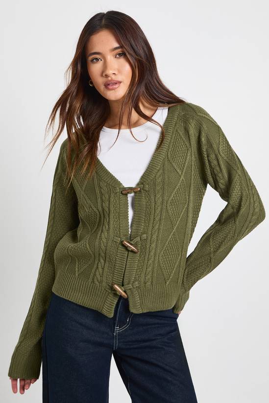 Toggle Button Cable Knit Chunky Cardigan