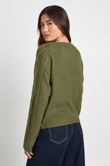 Toggle Button Cable Knit Chunky Cardigan