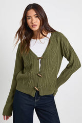Toggle Button Cable Knit Chunky Cardigan
