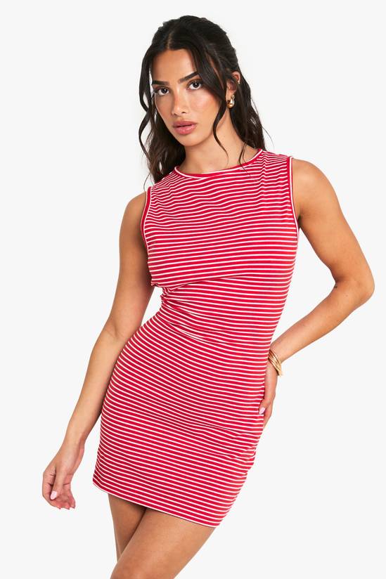 Petite Stripe Sleeveless A-Line Mini Dress