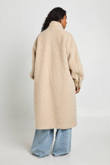 Funnel Neck Textured Wool Look Coat