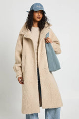 Funnel Neck Textured Wool Look Coat