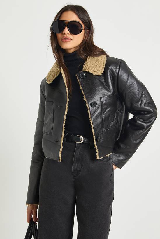 Fur Collared PU aviator
