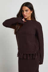 Petite Tassel Hem Detail Oversized Jumper and Knitted Skirt Co-Ord