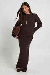 Petite Tassel Hem Detail Oversized Jumper and Knitted Skirt Co-Ord