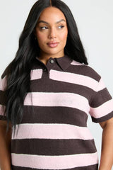 Plus Stripe Collared Knit Dress