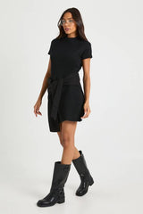 Tall High Neck Short Sleeve Knitted Mini Dress