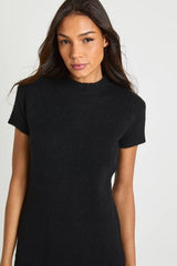 Tall High Neck Short Sleeve Knitted Mini Dress