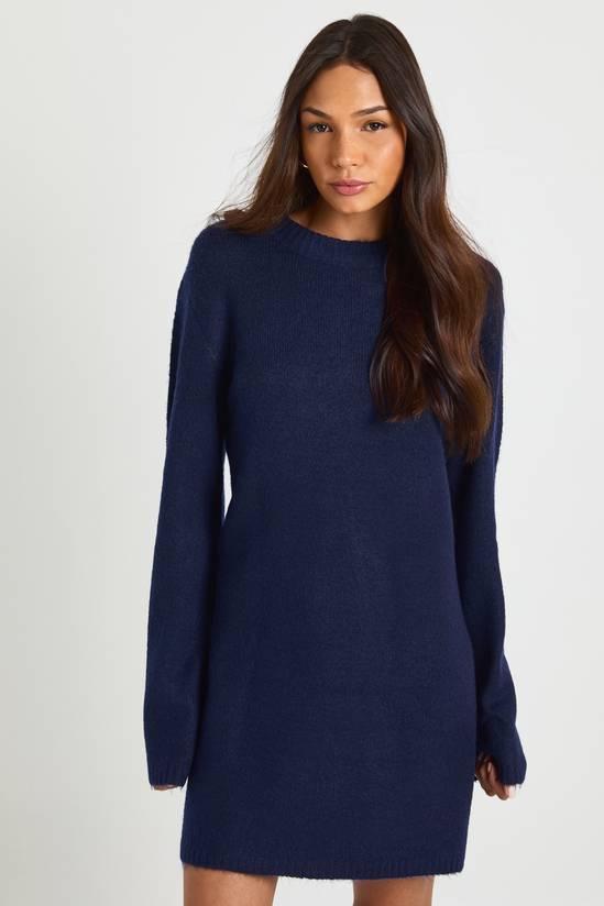 Tall Crew Neck Flared Sleeve Knitted Mini Dress