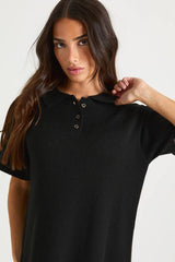 Petite Collared Button Down Oversized Knitted Dress