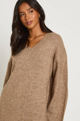 Petite Super Soft V Neck Knitted Mini Dress