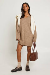 Petite Super Soft V Neck Knitted Mini Dress