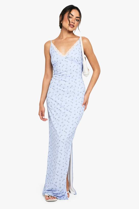 Ditsy Lace Trim Column Maxi Dress